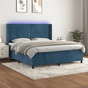 vidaXL Cama box spring c/ colchão/LED 180x200 cm veludo azul-escuro