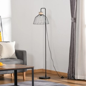 Candeeiro de pé de design elegante em metal com detalhes em rattan, ideal para casa, escritório, restaurante e café, 44 x 34 x 154 cm, preto
