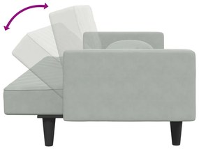 2 pcs conjunto de sofás com almofadas veludo cinzento-claro