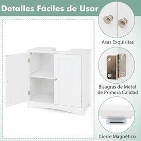 Armario de casa de banho para lavatório (Não incluído) com 2 portas Estante e recorte em U 60 x 30 x 60 cm Branco