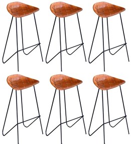 Cadeiras de bar 6 pcs couro genuíno castanho