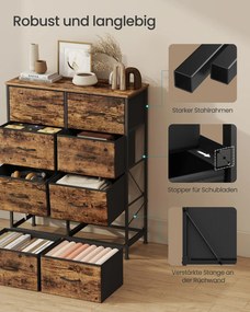 Cómoda com 8 gavetas de tecido 30 x 76,7 x 95,2 cm castanho vintage-Preto