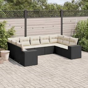 vidaXL 9 pcs conjunto de sofás p/ jardim c/ almofadões vime PE preto