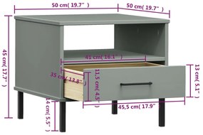 Mesa cabeceira c/ pernas de metal pinho maciço OSLO cinzento