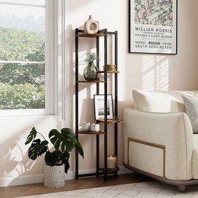 Suporte para Plantas, 42 x 22 x 136 cm, 6 Níveis em Madeira e Metal, Castanho