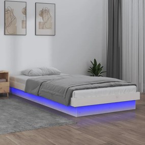 Estrutura de cama c/ luzes LED 90x200 cm madeira maciça branco