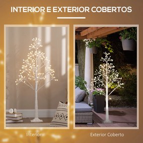 HOMCOM Árvore de Bétula Altura 120cm com 168 Luzes LED IP44 Branco Quente Ramos Flexíveis e Base de Candeeiro Árvore de Decoração de Natal para Festas Aniversários Casamentos 18x18x120cm Branco