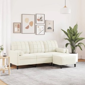 Sofá de 3 lugares com apoio de pés 180 cm veludo cor creme