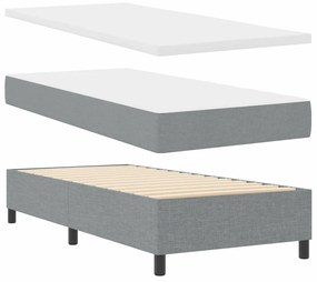 Cama Box Spring com Colchão &amp; Banco Cinza Claro 90x190 cm Tecido