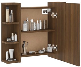 Armário espelhado com LED 70x16,5x60 cm carvalho castanho