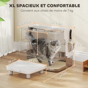 Caixa de areia XL em aço inoxidável para gatos de grande porte, tampa giratória a 100°, pá, 60,2 x 40,2 x 44,5 cm, cinzento claro