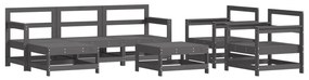 7 pcs conjunto lounge jardim c/ almofadões madeira maciça cinza