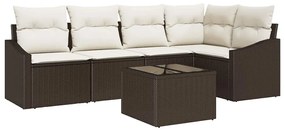 Conjunto de Sofá de Jardim 6 Peças com Almofadas em Rattan Castanho e