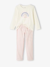 Oferta do IVA - Pijama de menina com arco-íris, em malha jersey e flanela rosa