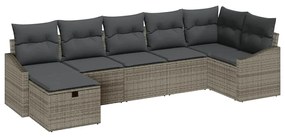 Conjunto de Sofás de Jardim de 7 Peças com Almofadas Cinza Rattan Poli