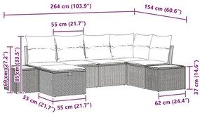 Conjunto de Sofá de 6 Peças com Almofadas Cinzento Vime Poliéster