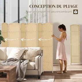 Biombo de interior em madeira com 6 painéis, 240 x 170 cm, divisória dobrável para sala de estar, quarto, acabamento natural