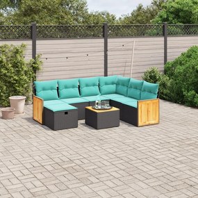 vidaXL 8 pcs conjunto de sofás p/ jardim c/ almofadões vime PE preto