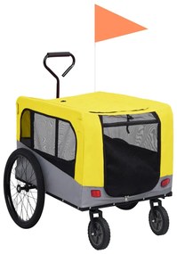 vidaXL Reboque bicicletas/carrinho para animais 2-em-1 amarelo/cinza