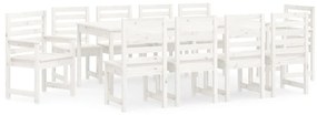 11 pcs conj. de jantar p/ jardim madeira de pinho maciça branco