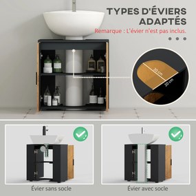Móvel de casa de banho para lavatório (NÃO INCLUÍDO) com 2 portas e prateleira, 60 x 30 x 60 cm, cinzento antracite e acabamento em imitação de madeir