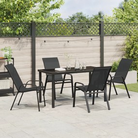 Conjunto de Jantar Jardim vidaXL de 5 Peças em Textilene Preto e Aço