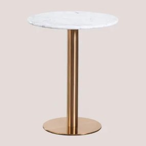 Mesa De Bar Redonda Em Pedra Natural Xiren Mármore Branco Guangxi & Ø60 Cm & Oro Rosa - Sklum
