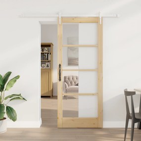 Porta Deslizante vidaXL com Conjunto de Ferragens 83x202 cm Madeira Sólida de Pinho