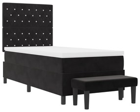 Cama Box Spring com Colchão e Banco Preto 100x200 cm Veludo