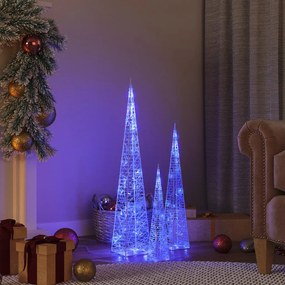 vidaXL Conj. cones decorativos c/ LEDs azuis acrílico 30/45/60 cm