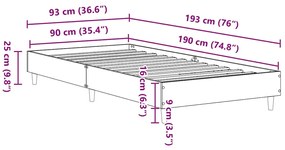 Estrutura cama s/ colchão 90x190 cm carvalho castanho