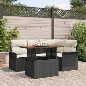 Conjunto de Sofá de Jardim vidaXL de 5 Peças com Almofadas Preto Ratta