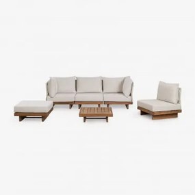 Conjunto De Jardim Com Sofá De Canto Modular De 4 Peças, Mesa De Centro E Pufe Em Madeira De Acácia Dailin. Castanho Acácia - Sklum
