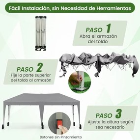 Tenda dobrável 590 x 305 x 266 cm exterior com estacas, cordas de fixação, sacos de areia e rodas para 6-8 pessoas festas, eventos, feiras Cinzenta