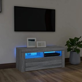 Móvel de TV com luzes LED 90x35x40 cm cinzento sonoma
