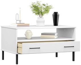 Mesa de centro com pernas de metal madeira maciça OSLO branco