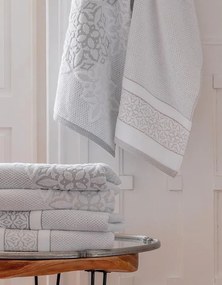 Jogo de toalhas de banho 3 peças 100% algodão 500gr./m2 - Floral Lasa Home: Cinzento