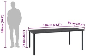Mesa de jantar para jardim 190x90x74 cm aço antracite