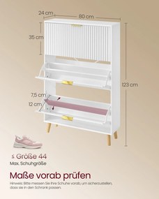 Sapateira 24 x 80 x 123 cm Armário para sapatos Coleção MAXE com 3 portas em branco