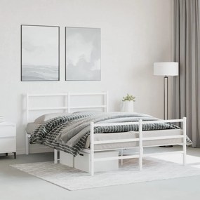 Estrutura de cama com cabeceira e pés 140x200 cm metal branco
