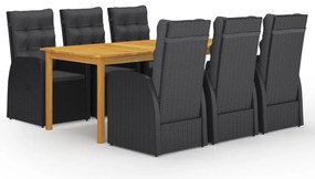 7 pcs conjunto de jantar para jardim preto