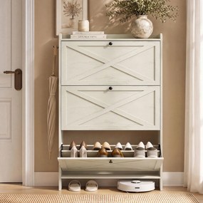 Sapateira com 3 portas para 24 pares de sapatos 83 x 24 x 142,6 cm em branco rústico