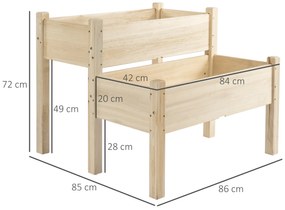Horta Elevada de Madeira de 2 Níveis Horta para Cultivo de Plantas Flores Verduras 86x85x72 cm Madeira