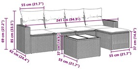 6 pcs conj. sofás jardim com almofadões vime PE cinzento-claro