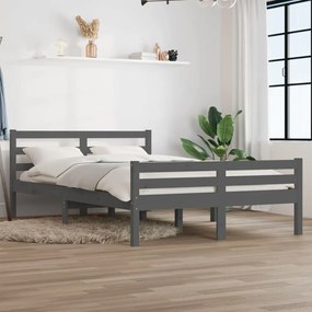 Estrutura de cama 140x200 cm madeira maciça cinzento