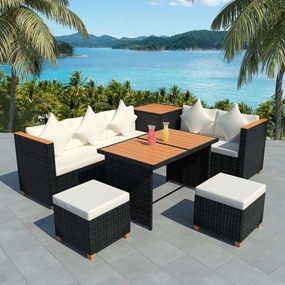 vidaXL 7 pcs conjunto lounge de jardim c/ almofadões vime PE preto