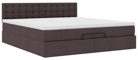 Estrutura de cama otomana com colchão tecido castanho escuro