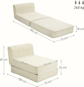 Sofá-cama chão dobrável com encosto acolchoado, pufe convertível, cama extra, sala de estar, escritório, branco creme