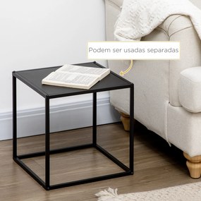 Conjunto de 2 Mesas Mesas de Centro Quadradas para Sala de Estar Estrutura de Aço Grande 40 cm Pequena 35 cm Branco
