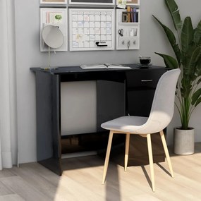 vidaXL Secretária 100x50x76 cm contraplacado preto brilhante